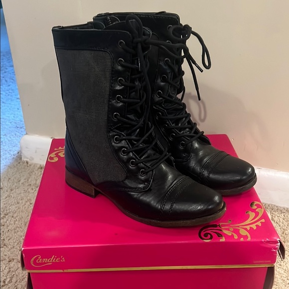 Candie's Black and Gray Lace-Up Boots - Picture 1 of 3